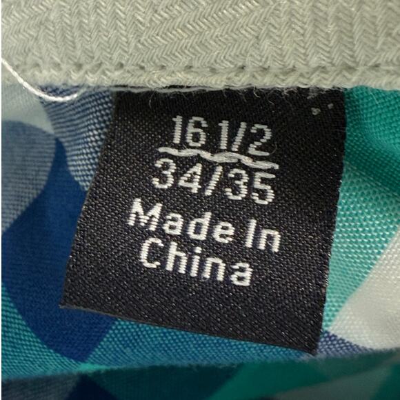 TailorByrd Trim Fit Non-Iron Plaid Button‑Down Shirt 16.5‑34/35 Blue‑Green - Picture 4 of 6